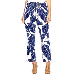 LIZ CLAIBORNE Women's Pants High Rise Waist Tie Blue WhiteTropical Print Sz 12